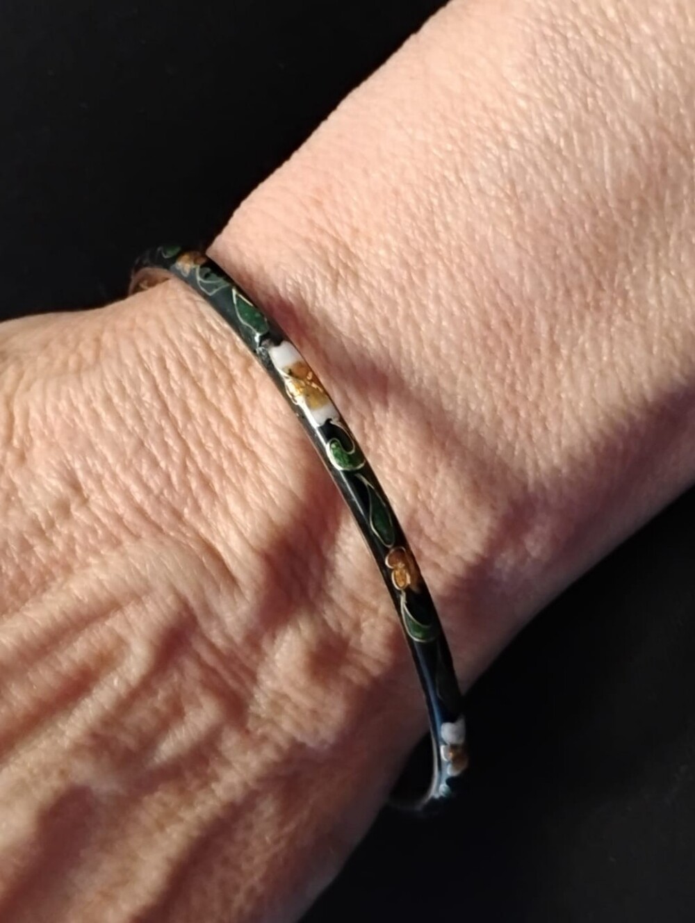 Vintage Hand Painted Asian Bangle Bracelet, Green